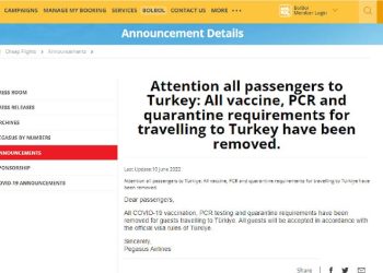 Pegasus Türkiye’ye Gelecek Yolcular İçin Aşı, PCR ve Karantina Gereksinimlerini Kaldırdı