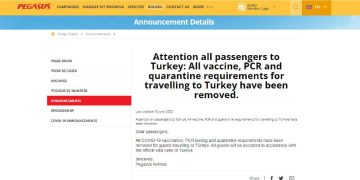 Pegasus Türkiye’ye Gelecek Yolcular İçin Aşı, PCR ve Karantina Gereksinimlerini Kaldırdı