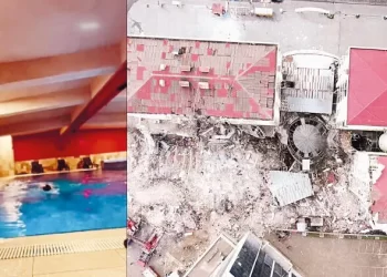 Depremde yıkılan siteye kolon yerine havuz yapılmış