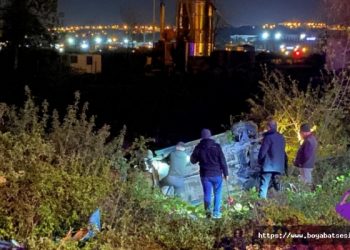 Hayvana çarpmamak için fren yapan otomobil su kanalına devrildi