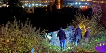 Hayvana çarpmamak için fren yapan otomobil su kanalına devrildi