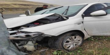 Muş’ta otomobil aydınlatma direğine çarptı!