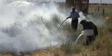 Muş’ta çıkan örtü yangını evlere sıçramadan söndürüldü!
