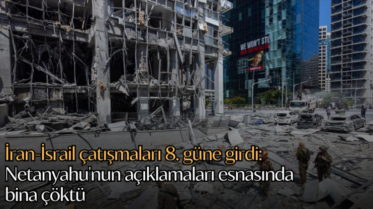 İsrail ile İran arasındaki çatışmaların sekizinci gününde, İsrail Başbakanı Binyamin Netanyahu, İran’ın saldırısında zarar gören bir hastanenin önünde basın açıklaması yaptı. Açıklama sürerken, arkasındaki hasarlı bina aniden çöktü.
