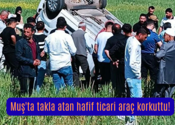 Muş’ta takla atan hafif ticari araç korkuttu!