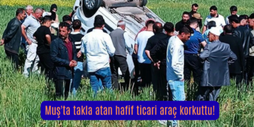 Muş’ta takla atan hafif ticari araç korkuttu!