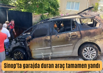 Sinop’ta, garajda duran araç tamamen yandı!