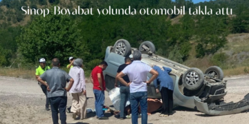 Sinop-Boyabat yolunda otomobil takla attı!