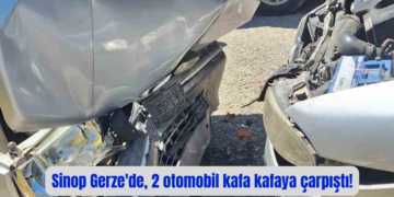 Sinop Gerze’de, 2 otomobil kafa kafaya çarpıştı!
