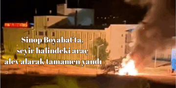 Sinop Boyabat’ta, seyir halindeki araç alev alarak tamamen yandı!