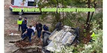Sinop Türkeli’de, otomobil şarampole yuvarlandı!