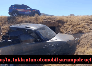 Muş’ta, takla atan otomobil şarampole uçtu!