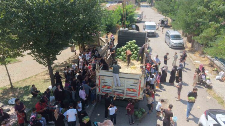 musta 8 mahalleye 8 kamyon yerli karpuz ucretsiz dagitildi habermeydan